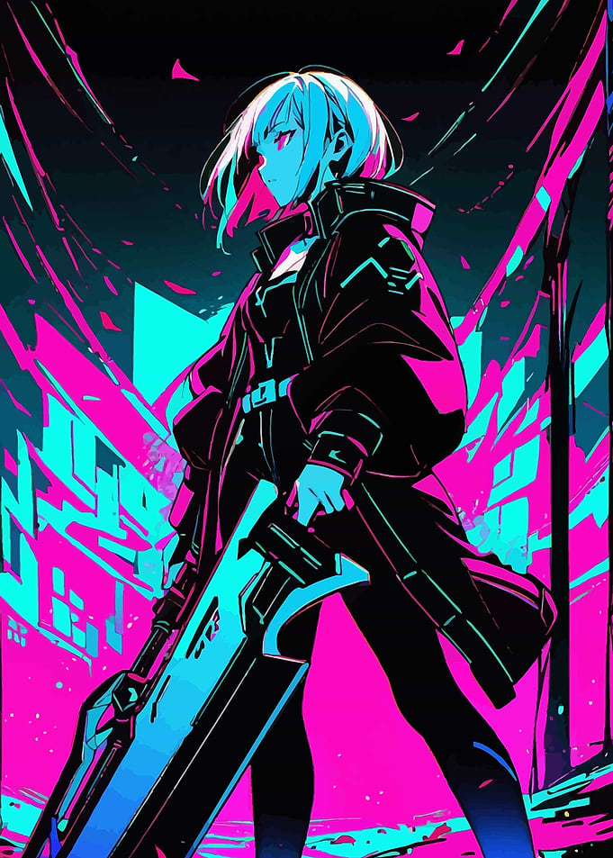 Anime Neon Girl with Sword