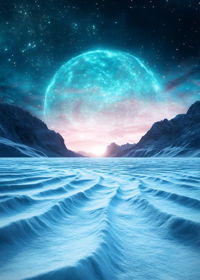 Glowing Moon Over Snowy Landscape