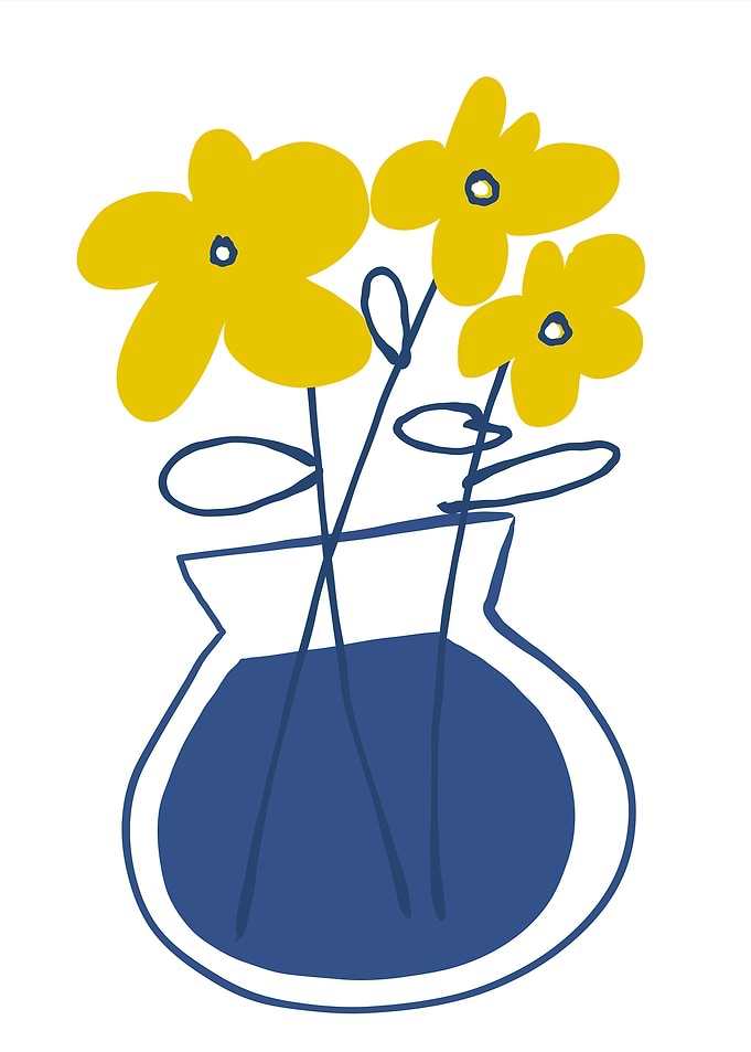 Yellow Flowers in Blue Vase