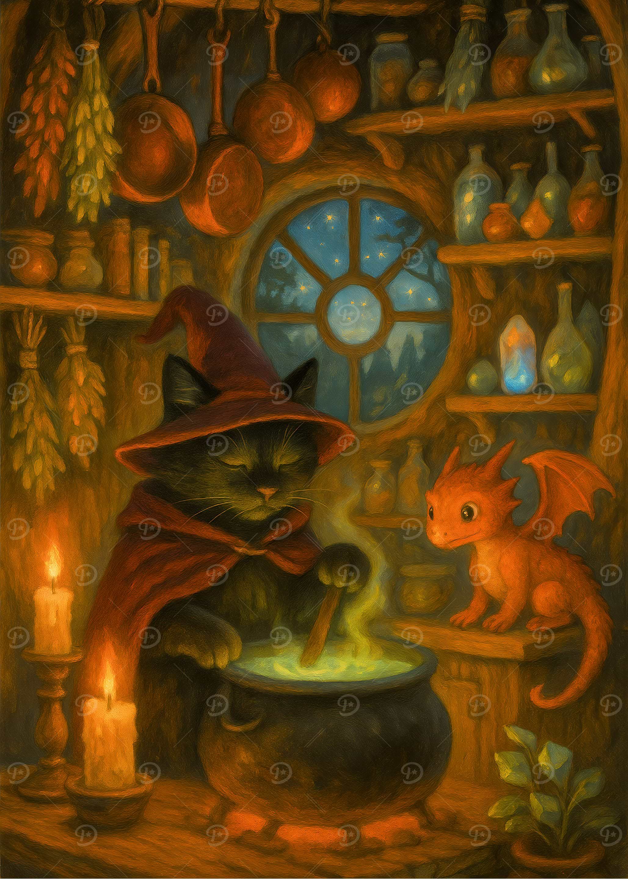 Cat Wizard Brewing Potion