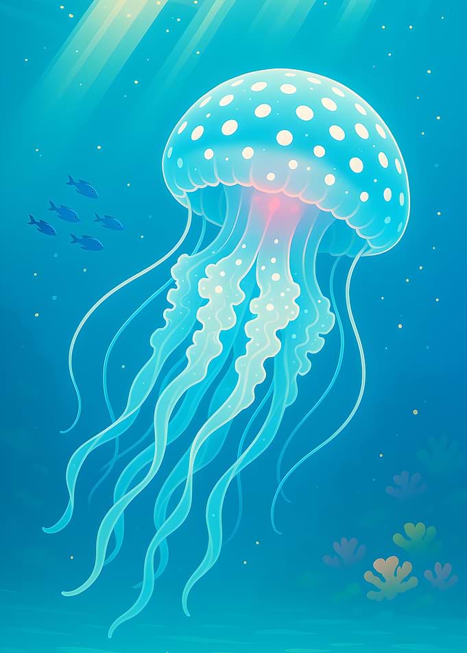 White spotted Jellyfish Underwater