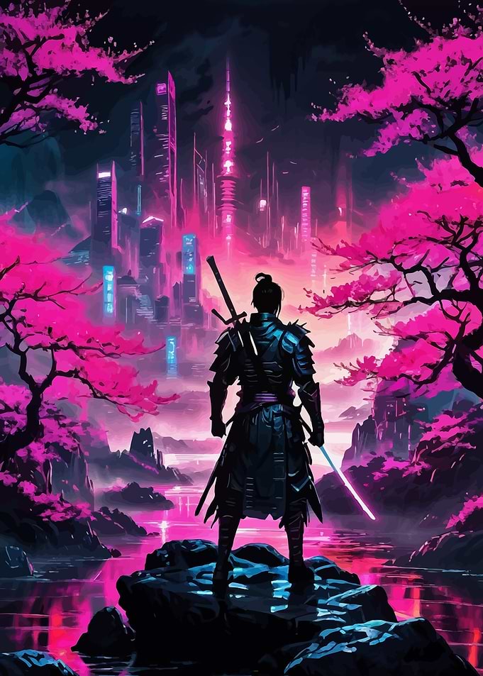 Samurai Cyberpunk Cityscape