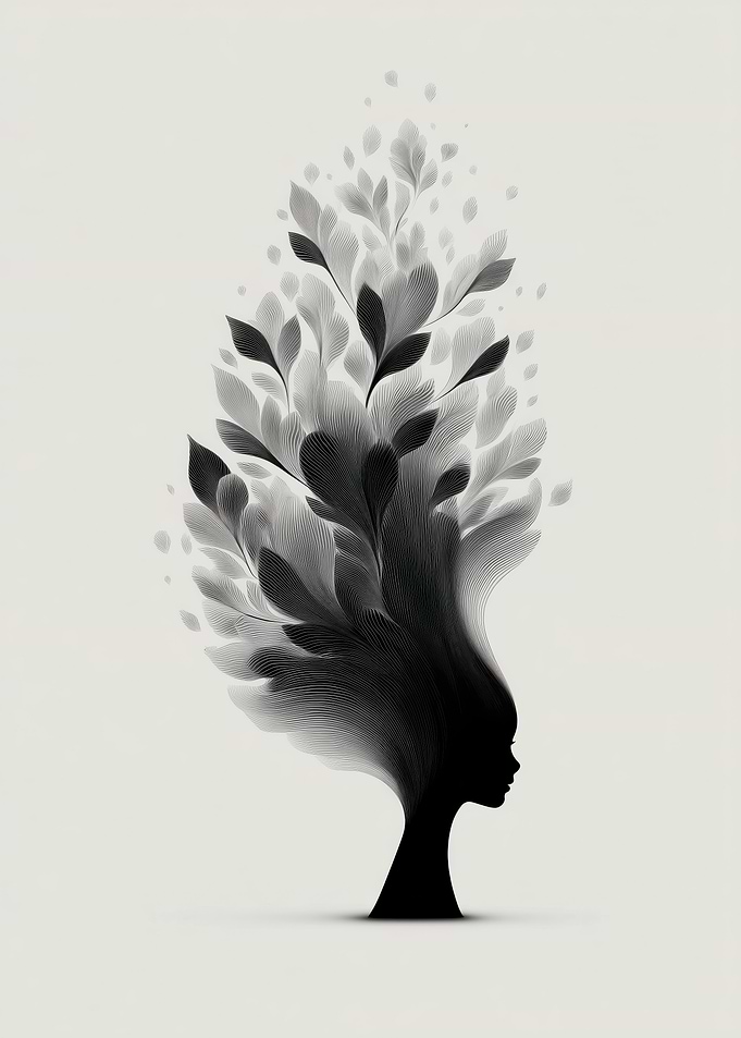 Woman Silhouette with Floral Hair