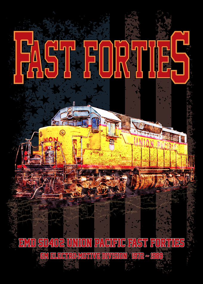 EMD SD40-2 Fast Forties Diesel Locomotive profile used for Union Pacific Freight Trains and American flag.