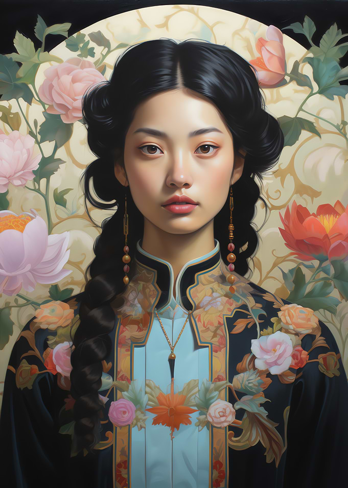 Asian Woman in Floral Robe