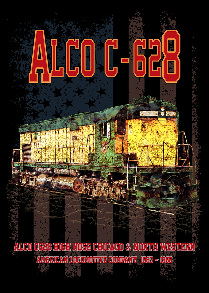 Alco C-628 High-Nose aka Alco Century 628 Diesel Locomotive profile used for Freight Trains and American flag. Chicago & North Western