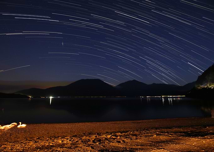 Star Trails Over Lake