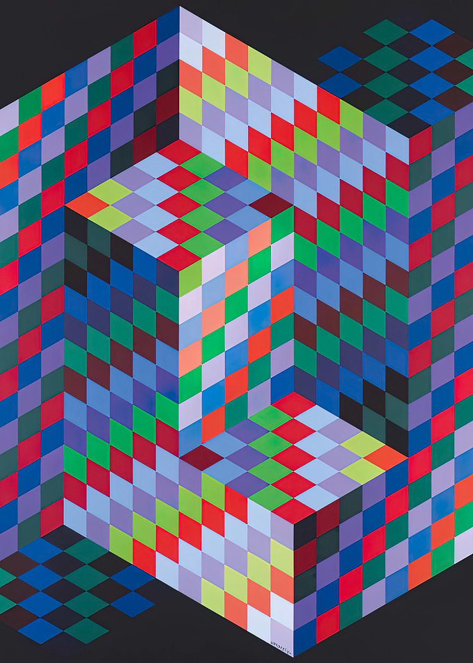 Victor Vasarely Abstract Geometric Cube