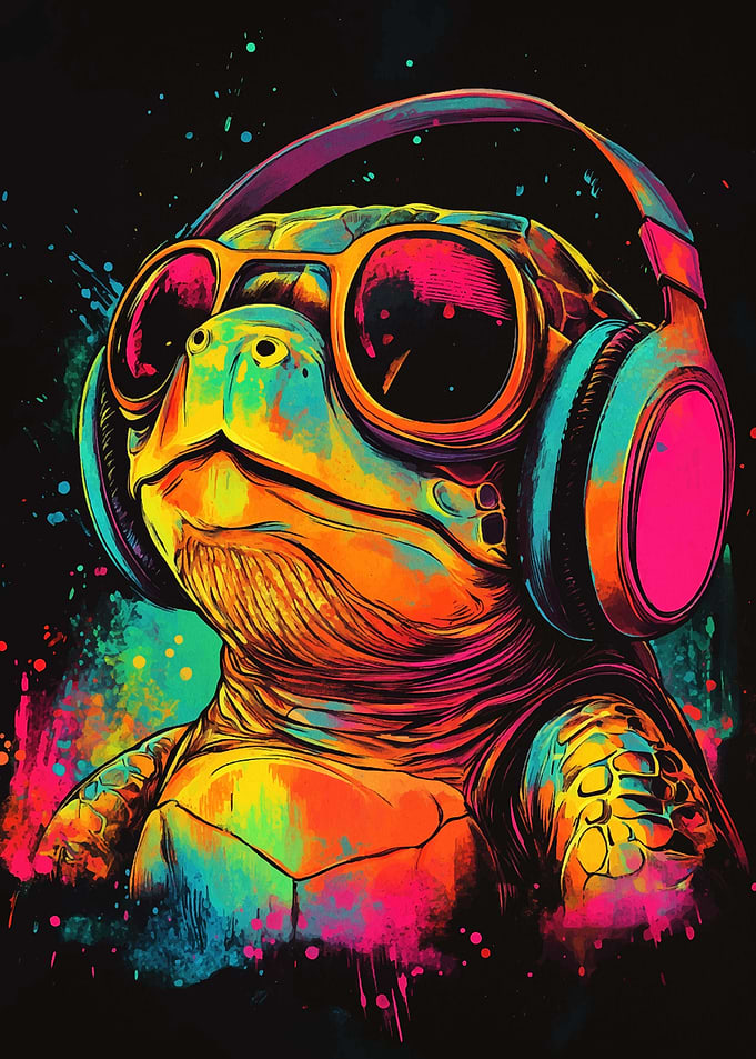 Cool Turtle with Headphones