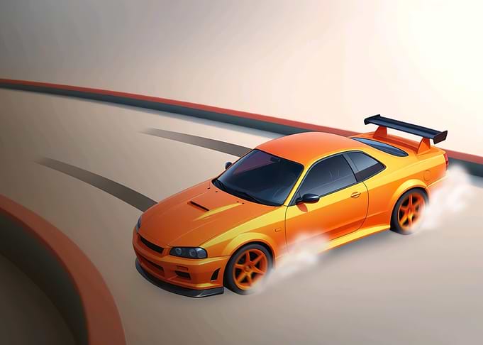 Orange Sports Car Drifting
