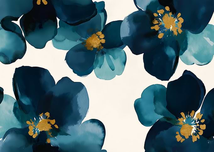 Teal and Gold Floral Watercolor