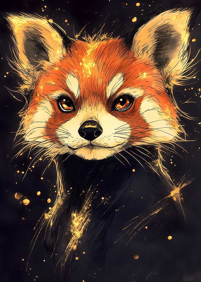 Red Panda with Golden Splashes