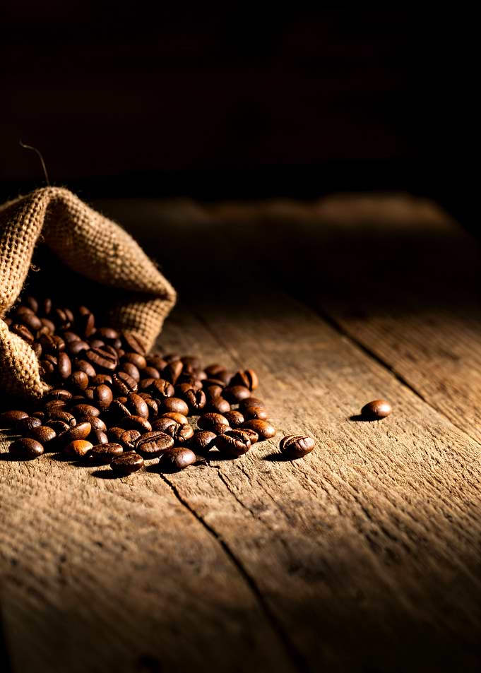 Coffee Beans on Wooden Table