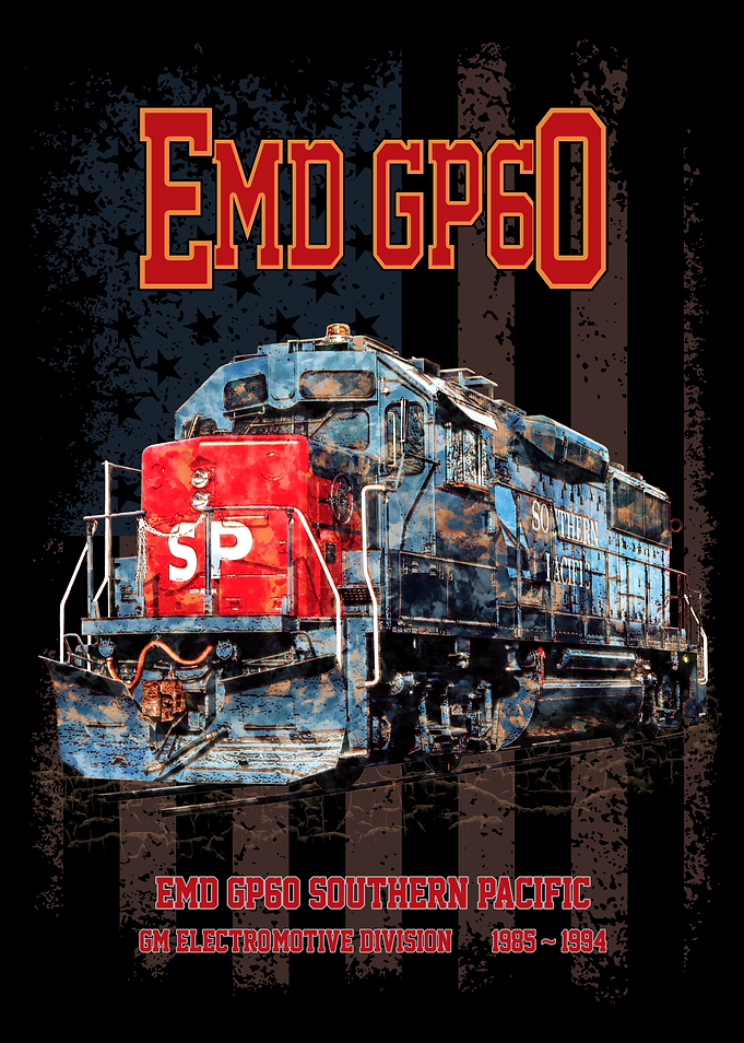 EMD GP60 Diesel Locomotive profile used for Southern Pacific Freight Trains and American flag.