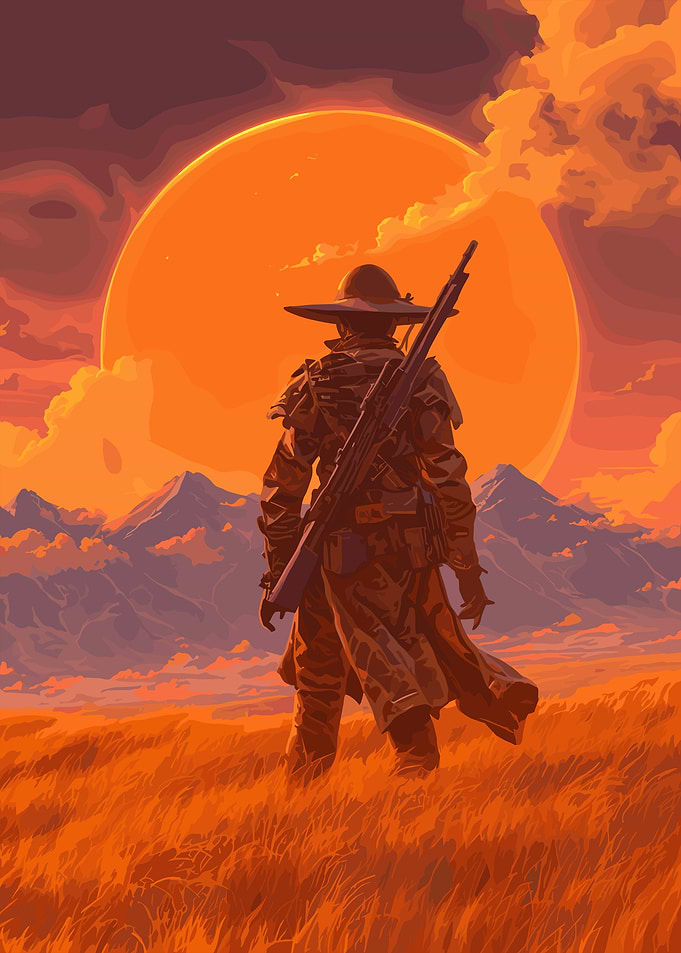 Lone Wanderer in Sunset