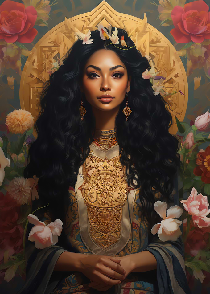 Woman in Floral Attire