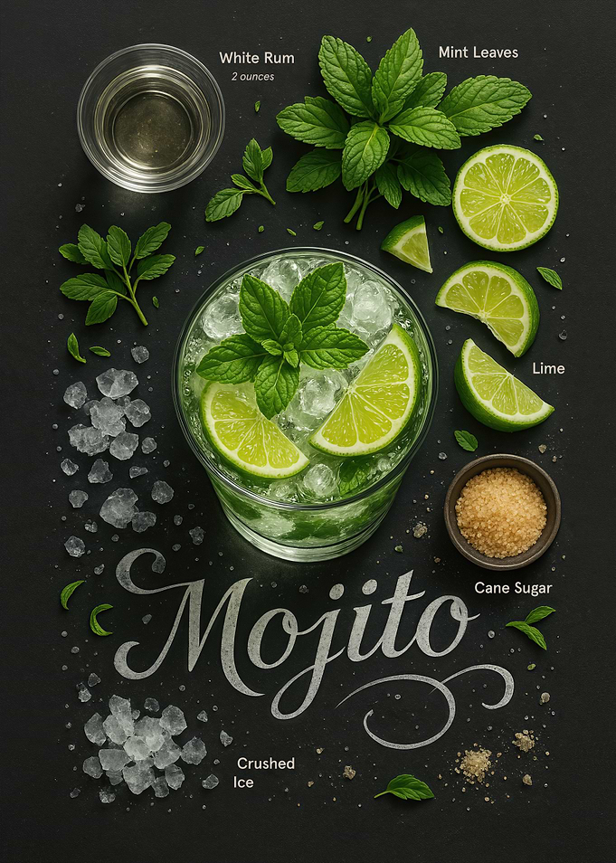 Mojito Cocktail Poster – Rum, Lime, and Mint