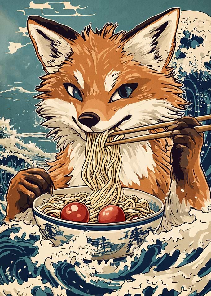 Fox Eating Ramen