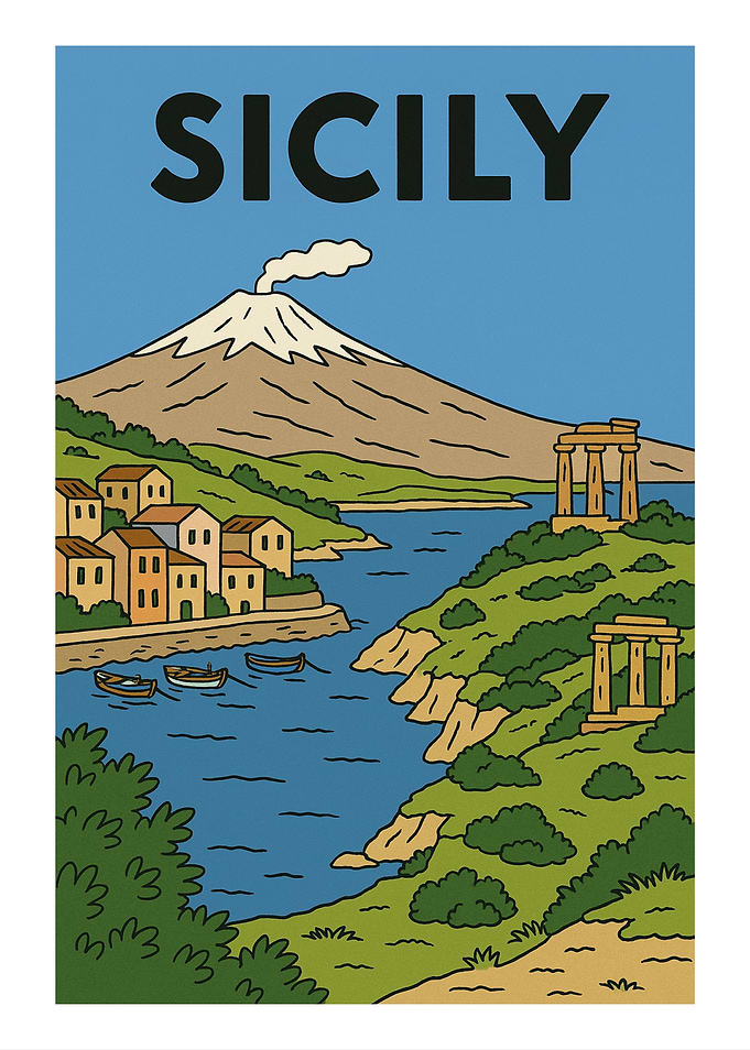 Sicily Landscape Illustration