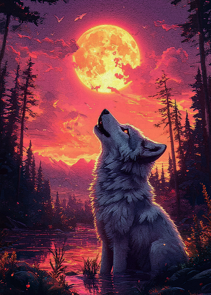 Wolf Howling Moon
