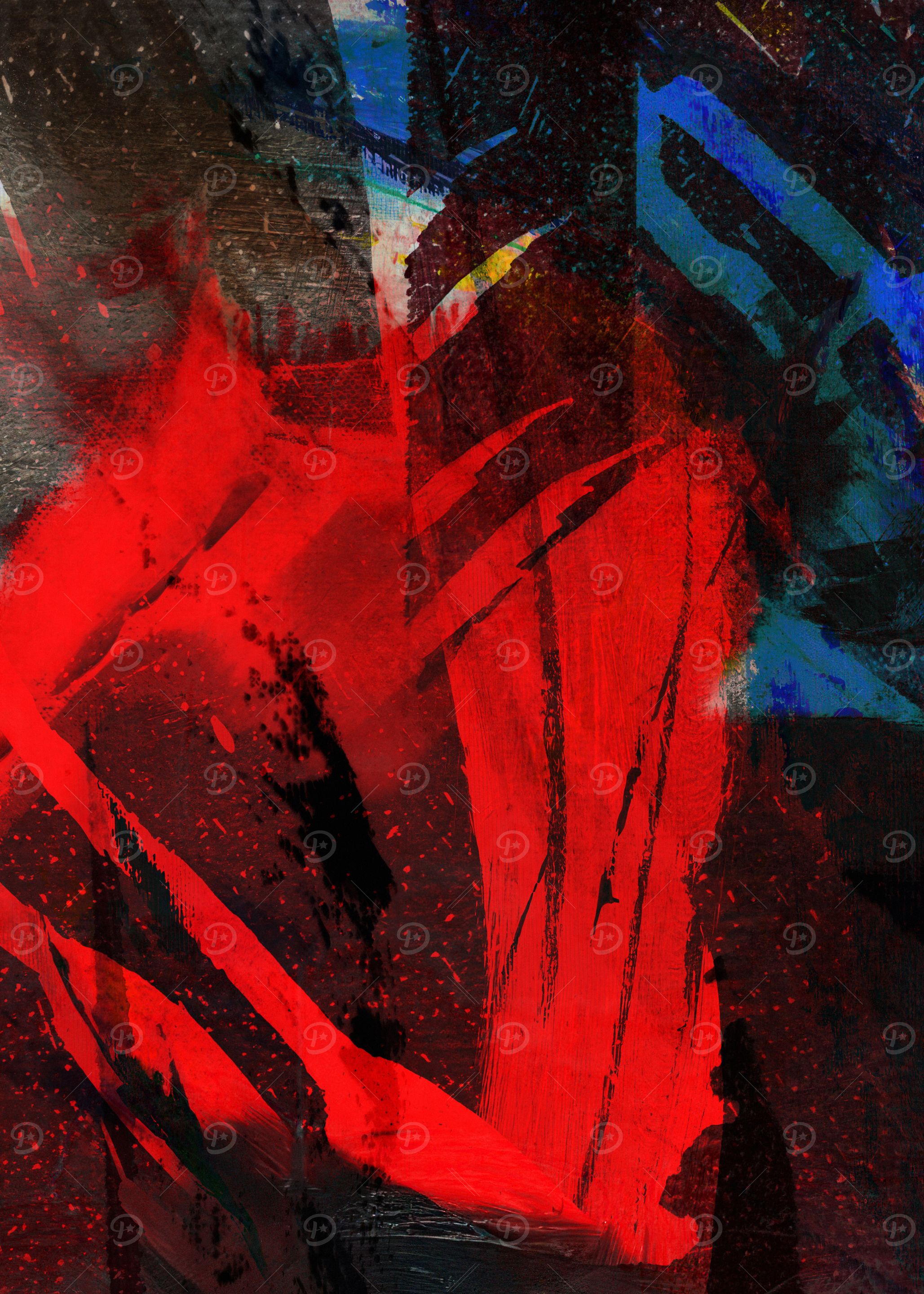 Night Sky Abstract Red and Black Painting