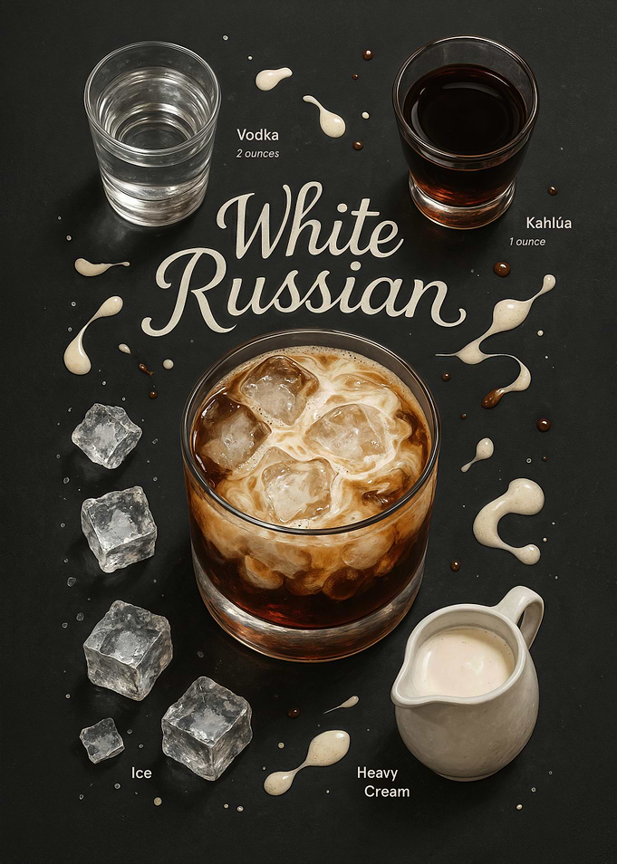 White Russian Poster – Creamy Retro Vodka Dessert Cocktail