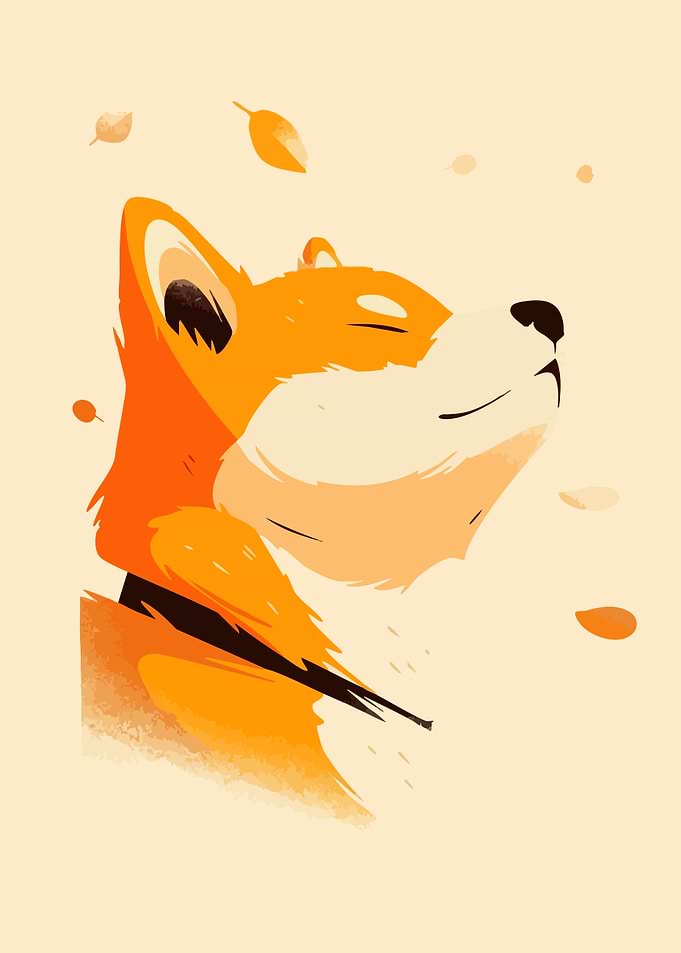 Shiba Inu Autumn Portrait Minimalist Art Illustration