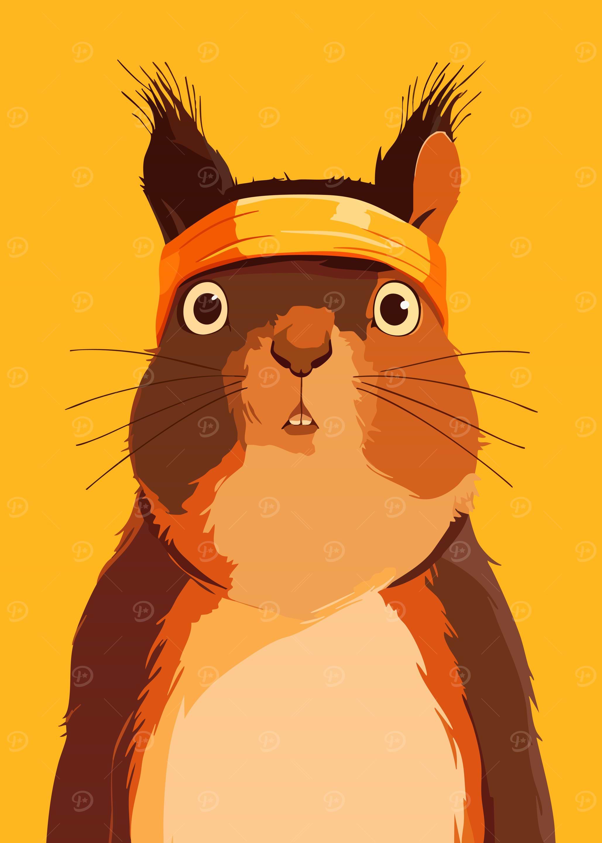 Funny Squirrel with Headband Minimalist Art Illustration