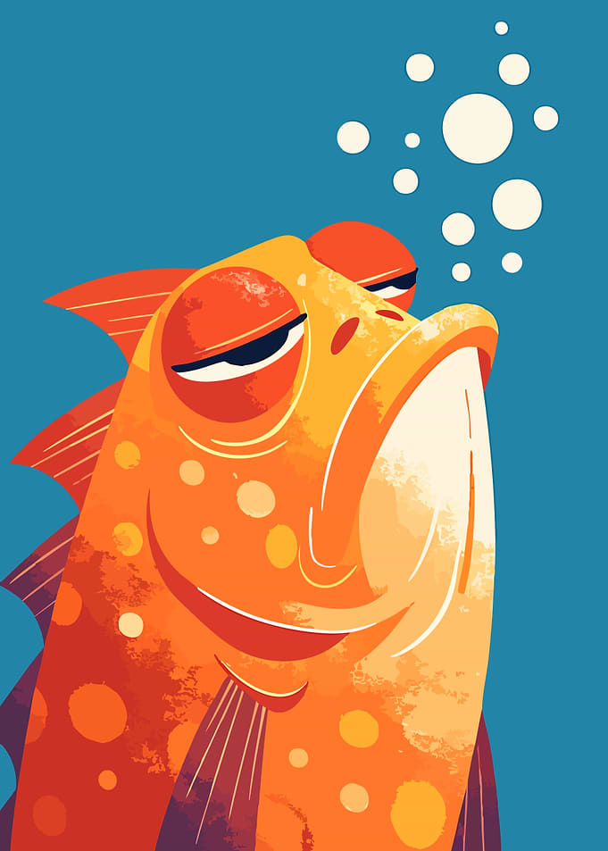 Funny Fish Not Amused Minimalist Art Illustration