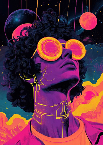 Elevated dreamer in pink stellar vortex