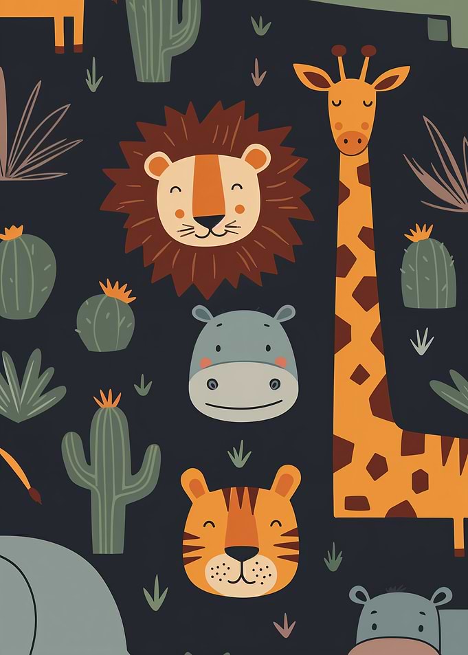 Cute Safari Animals Print
