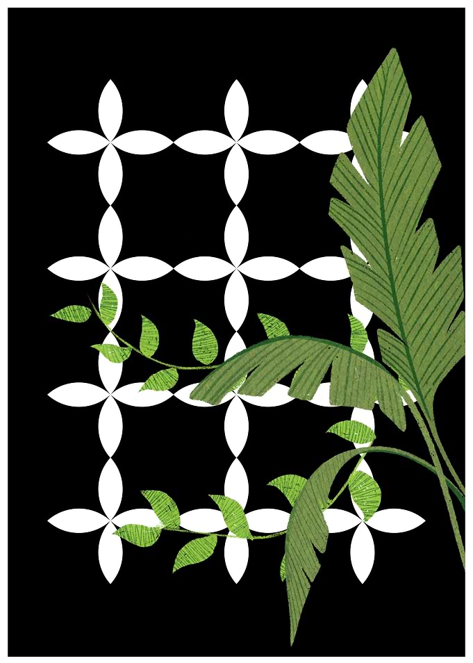 Tropical Leaves on Black
