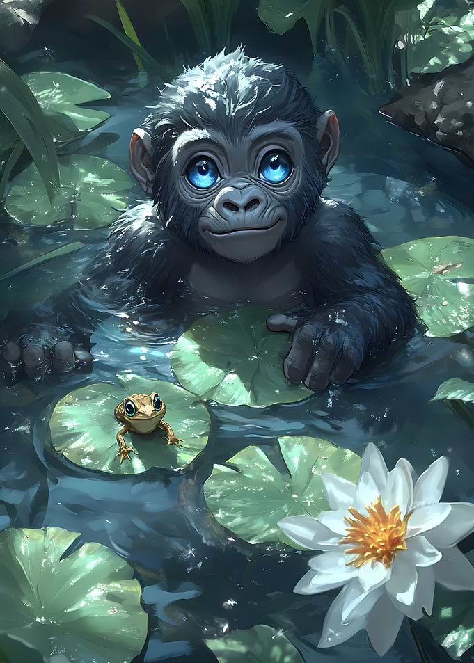 Baby Gorilla in Pond Animal