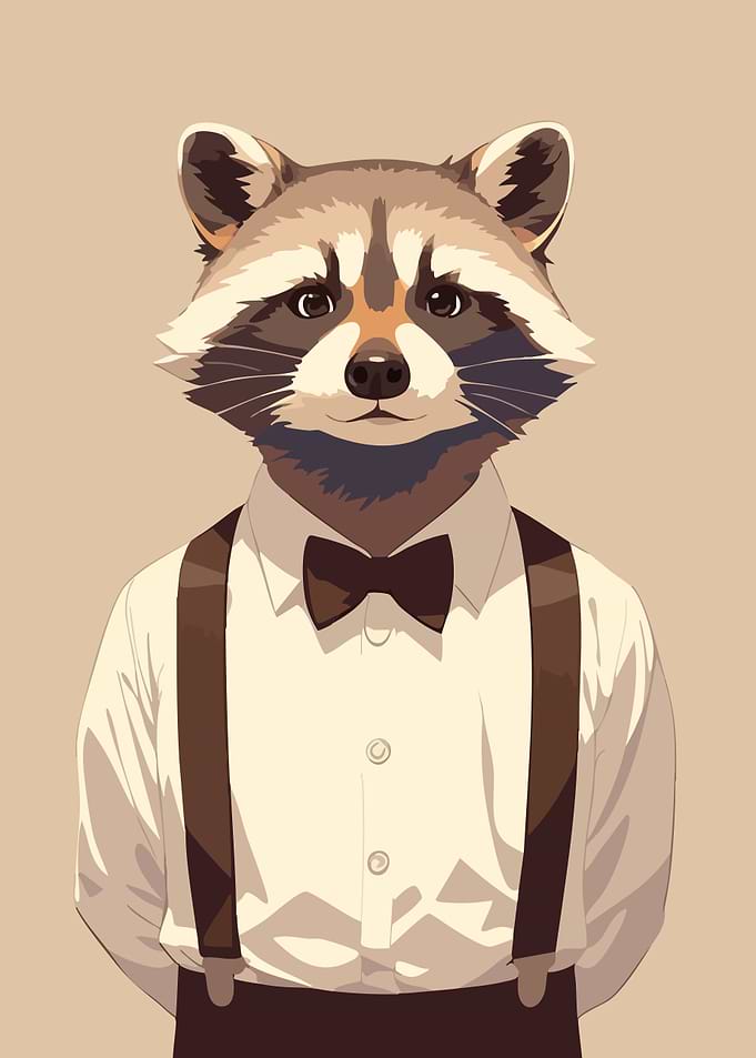 Preppy Raccoon in Bowtie Minimalist Art Illustration