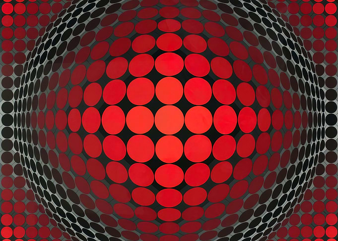 Victor Vasarely Red and Black Dot Pattern