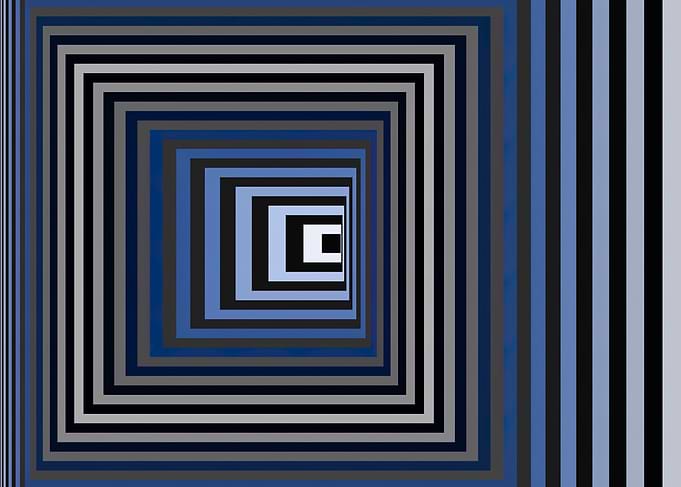 Victor Vasarely Abstract Blue Square Pattern