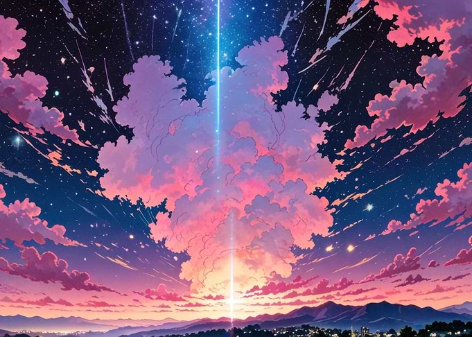 Anime Sky with Shooting Stars