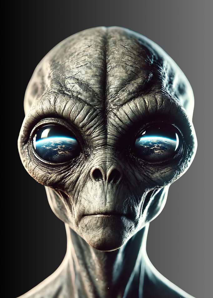 Alien Portrait with Earth Reflection
