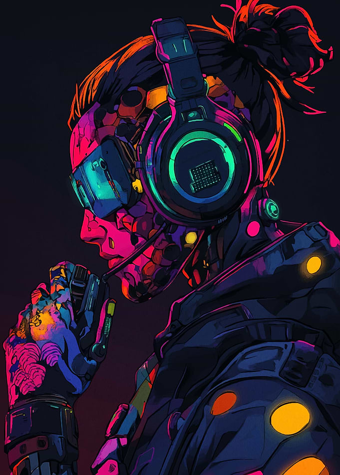 Cyberpunk Cyborg with Headphones