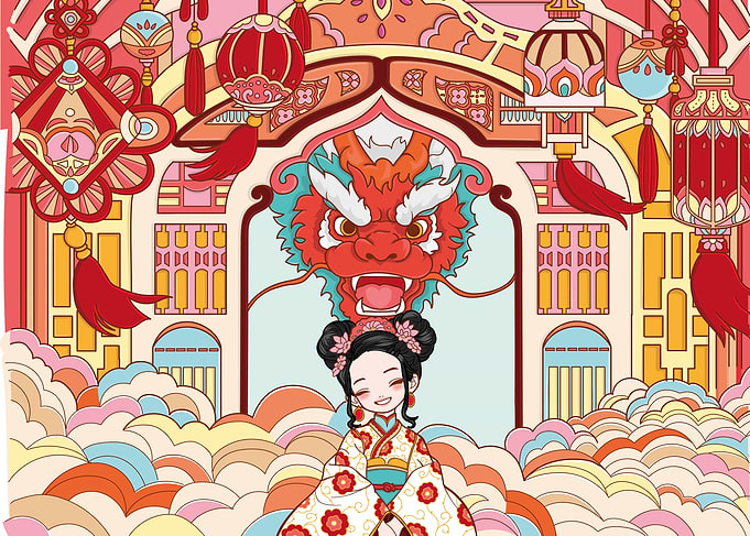 Chinese New Year Dragon & Girl