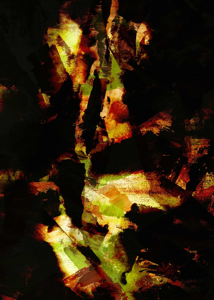 Night Sky Abstract Art with Green and Orange