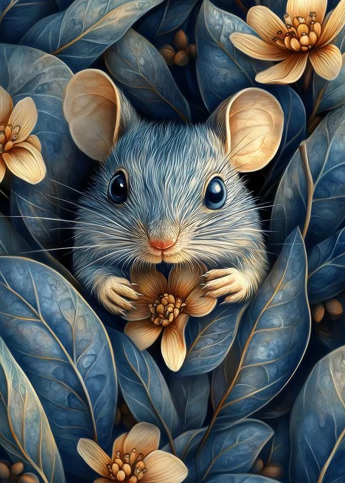 Blue Mouse in Blue Foliage