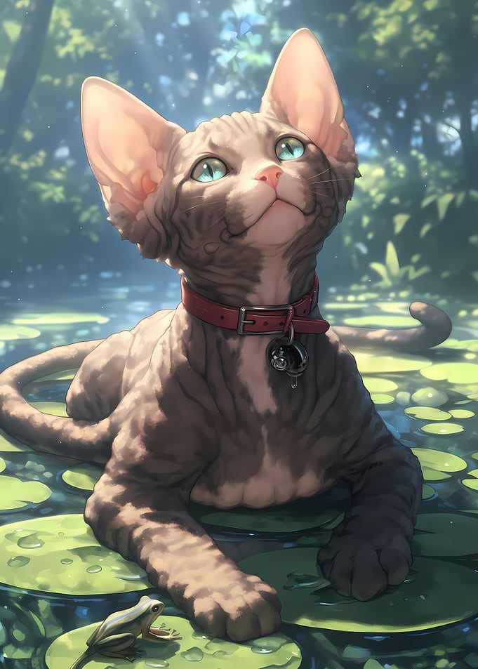 Sphynx Cat in a Pond Animal