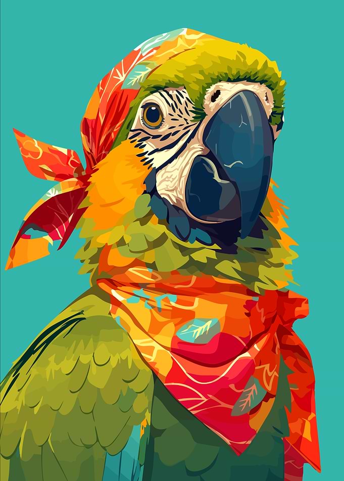 Fancy Parrot with Bandana Cute Funny Minimalist Art Illustration