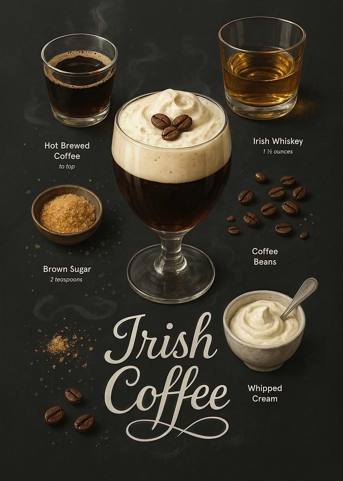 Irish Coffee Poster – Whiskey Espresso Cream Cocktail