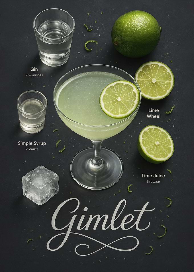 Gimlet Cocktail Poster – Gin and Lime Minimal Classic