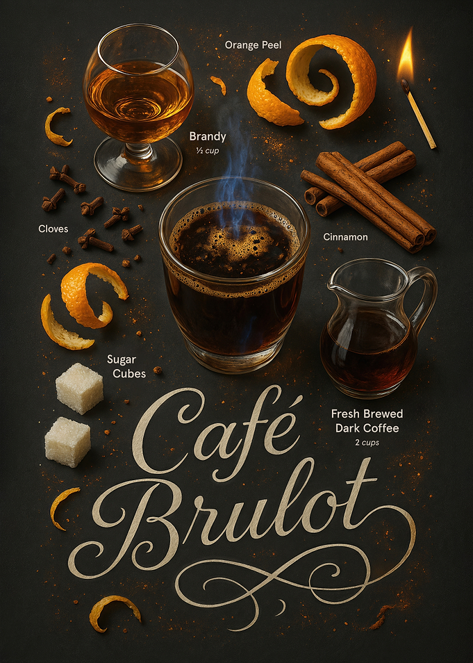 Café Brûlot Poster – Fiery Spiced Brandy Coffee Cocktail