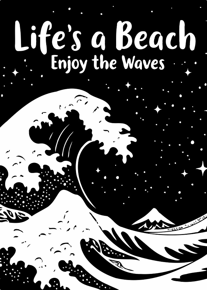 Life's a Beach , enjoy the waves - turbulent sea waves at night