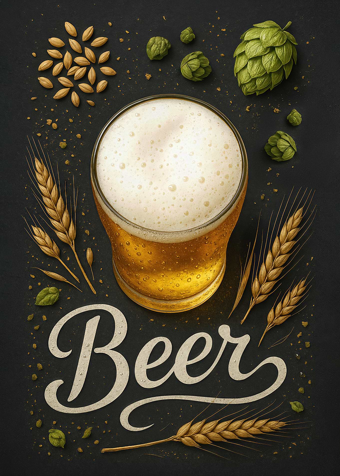 Beer Poster – Golden Brewing Art for Bar & Kitchen
