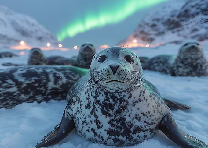 Seal Under Aurora Borealis